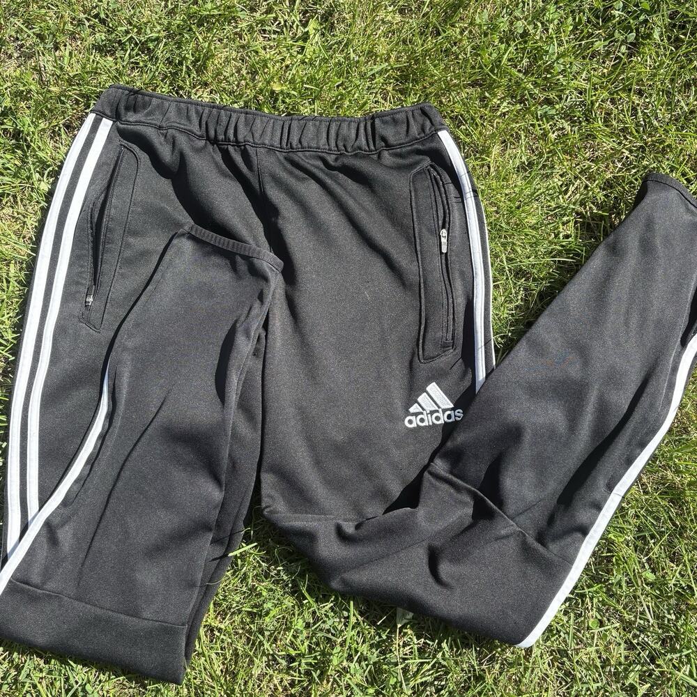 adidas Track Pants M Black White Men's 3-Stripes Drawstring Pockets